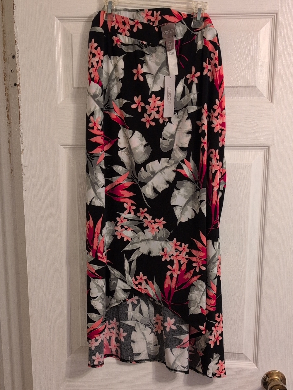 Chico's Black Maxi Skirt with Pink Floral Print